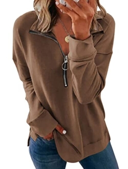 Women's Causal 1/4 Zip Pullover Long Sleeve Collar Sweatshirts Solid Activewear Running Jacket