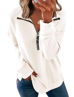 Women's Causal 1/4 Zip Pullover Long Sleeve Collar Sweatshirts Solid Activewear Running Jacket