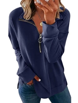 Women's Causal 1/4 Zip Pullover Long Sleeve Collar Sweatshirts Solid Activewear Running Jacket