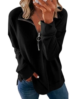 Women's Causal 1/4 Zip Pullover Long Sleeve Collar Sweatshirts Solid Activewear Running Jacket