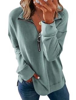 Women's Causal 1/4 Zip Pullover Long Sleeve Collar Sweatshirts Solid Activewear Running Jacket