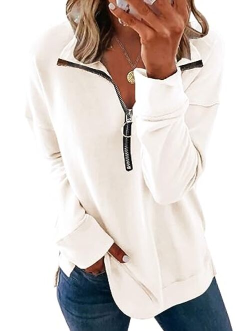 PRETTYGARDEN Women's Causal 1/4 Zip Pullover Long Sleeve Collar Sweatshirts Solid Activewear Running Jacket