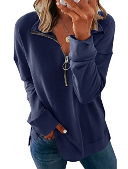 PRETTYGARDEN Women's Causal 1/4 Zip Pullover Long Sleeve Collar Sweatshirts Solid Activewear Running Jacket