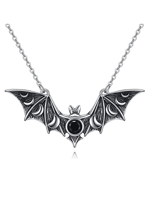 URONE Halloween Necklace Sterling Silver Bat Necklace Fun Halloween Jewelry Gift for Women Kid