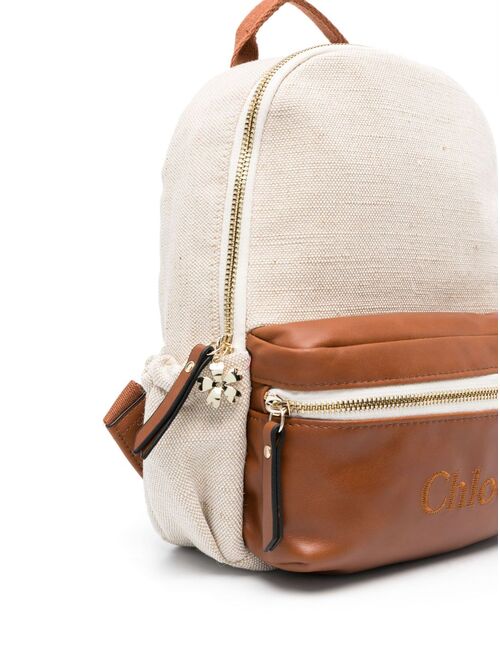 Chloe Kids logo-embroidered jute backpack