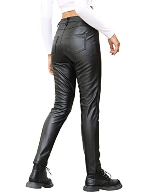 Bellivera Faux Leather Leggings Women High Waisted Tights Stretchy Pleather Pants