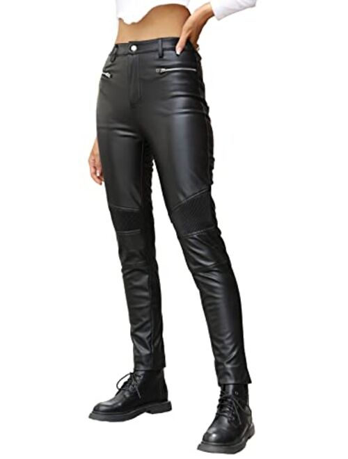 Bellivera Faux Leather Leggings Women High Waisted Tights Stretchy Pleather Pants