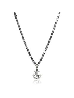 Black Ion-Plated Stainless Steel & Hematite Bead Chain Anchor Pendant Necklace