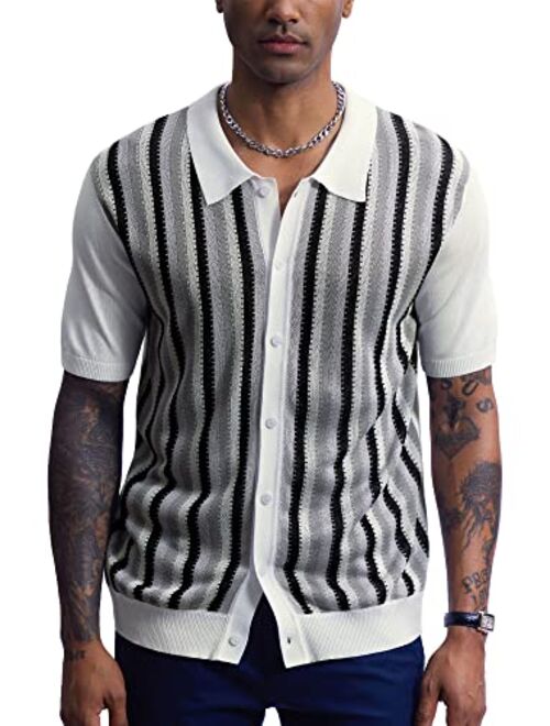 Mainfini Men's Vintage Knitted Button Down Shirt