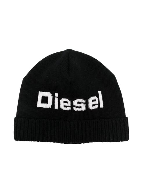 Diesel Kids logo-print ribbed-trim beanie