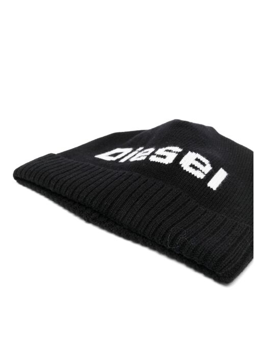 Diesel Kids logo-print ribbed-trim beanie