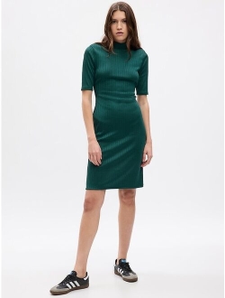 Women's Half-Sleeve Mockneck Rib Midi Dress