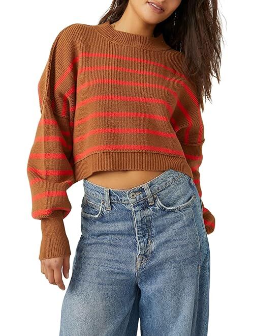 Free People Stripe Easy Street Crop Pullover