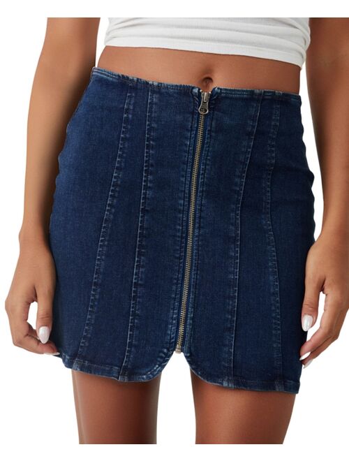 FREE PEOPLE Women's Layla Denim Zip-Front Mini Skirt