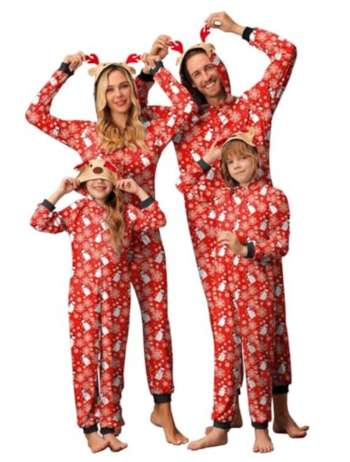 Ekouaer Christmas Onesies for Family Elk Antler Hooded Onesie Pajamas Long Sleeve Comfy Loungewear