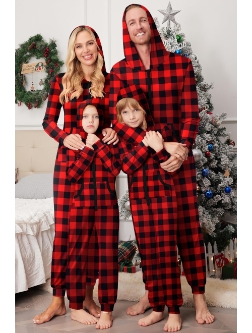 Ekouaer Family Matching Hoodie Onesies Zipper Christmas Jumpsuit 2023 Winter Fashion One Piece Pajamas