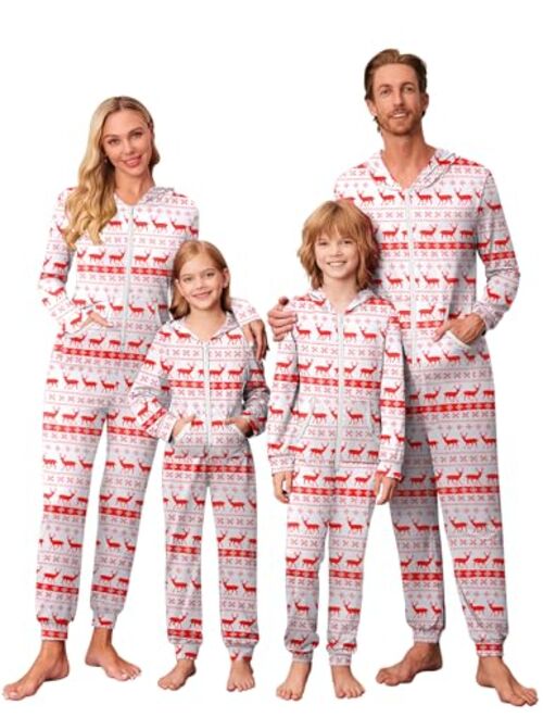 Ekouaer Family Matching Hoodie Onesies Zipper Christmas Jumpsuit 2023 Winter Fashion One Piece Pajamas