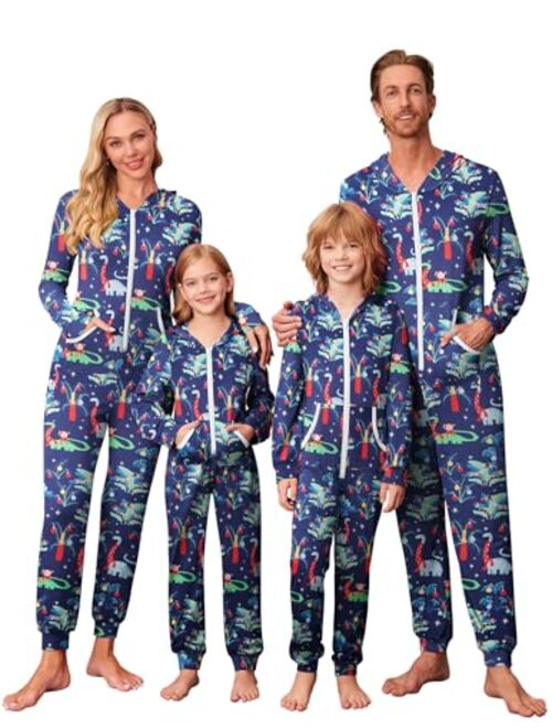 Ekouaer Family Matching Hoodie Onesies Zipper Christmas Jumpsuit 2023 Winter Fashion One Piece Pajamas