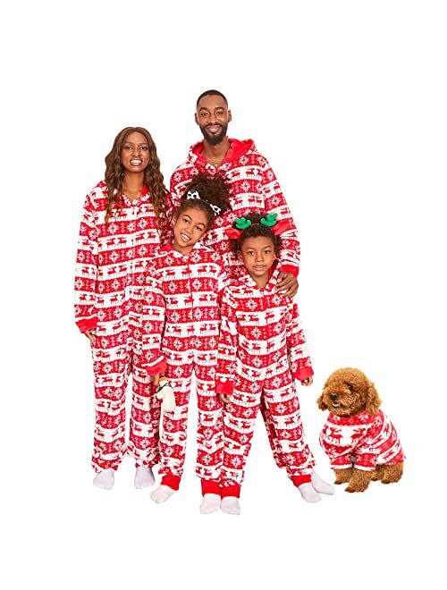 PopReal Christmas Pajamas for Family Onesies Plus Size and Dog, Matching PJs Hoodie Sleeper Snowflake Plush Cozy Warm