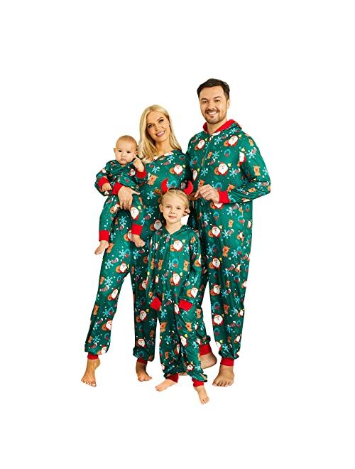 PopReal Christmas Pajamas for Family Onesies Plus Size and Dog, Matching PJs Hoodie Sleeper Snowflake Plush Cozy Warm