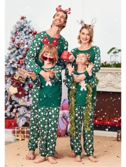 Christmas Pajamas for Family Long Sleeve Pjs Matching Sets with Plaid Pants Soft Sleepwear Loungewear