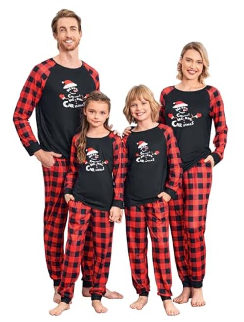 Ekouaer Christmas Pajamas for Family Long Sleeve Pjs Matching Sets with Plaid Pants Soft Sleepwear Loungewear