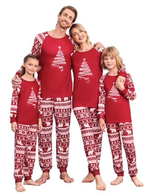 Ekouaer Christmas Pajamas for Family Long Sleeve Pjs Matching Sets with Plaid Pants Soft Sleepwear Loungewear