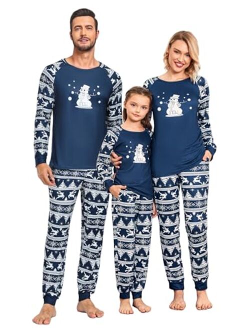 Ekouaer Christmas Pajamas for Family Long Sleeve Pjs Matching Sets with Plaid Pants Soft Sleepwear Loungewear