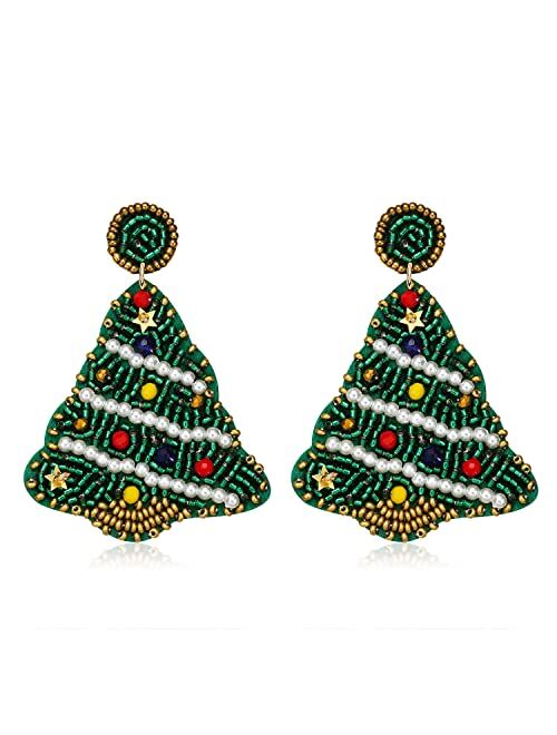 BSJELL Christmas Earrings Beaded Christmas Tree Truck Cactus Bell Drop Dangle Earrings Xmas Festive Holiday Earring Gift for Women Girls