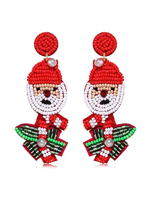 BSJELL Christmas Earrings Beaded Christmas Tree Truck Cactus Bell Drop Dangle Earrings Xmas Festive Holiday Earring Gift for Women Girls