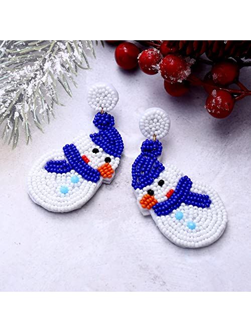 Bvga Christmas Earrings for Women Beaded Holiday Reindeer Snowman Sweater Earrings Handmade Red Truck Christmas Tree Drop Dangle Earrings Statement Earring Festive Jewelr