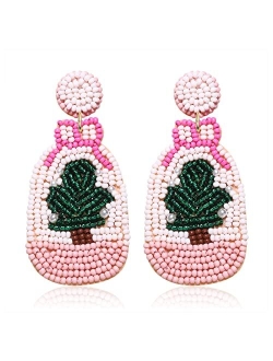 ISALOE Christmas Gifts Statement Beaded Earrings Snowman Cactus Drop Earrings Christmas Dangle Earrings For Women Jewelry Gift