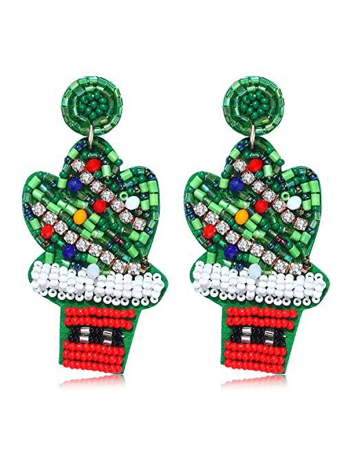 ISALOE Christmas Gifts Statement Beaded Earrings Snowman Cactus Drop Earrings Christmas Dangle Earrings For Women Jewelry Gift