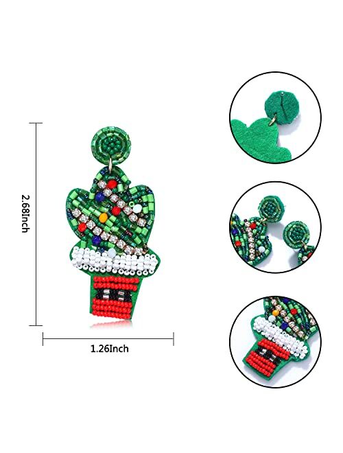 ISALOE Christmas Gifts Statement Beaded Earrings Snowman Cactus Drop Earrings Christmas Dangle Earrings For Women Jewelry Gift