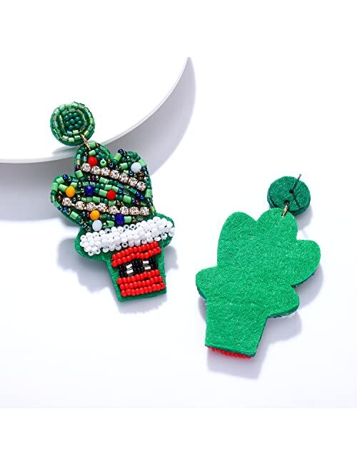 ISALOE Christmas Gifts Statement Beaded Earrings Snowman Cactus Drop Earrings Christmas Dangle Earrings For Women Jewelry Gift