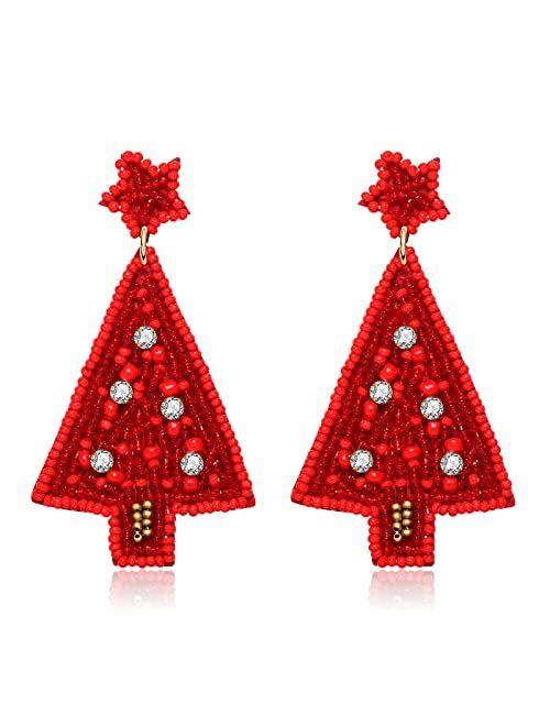 ISALOE Christmas Gifts Statement Beaded Earrings Snowman Cactus Drop Earrings Christmas Dangle Earrings For Women Jewelry Gift