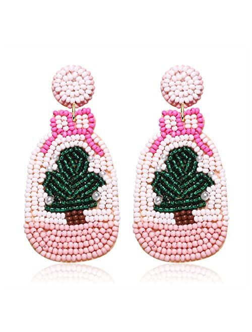 ISALOE Christmas Gifts Statement Beaded Earrings Snowman Cactus Drop Earrings Christmas Dangle Earrings For Women Jewelry Gift