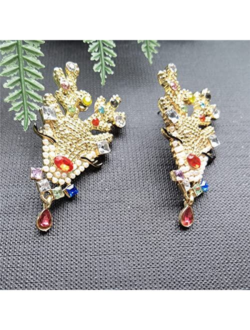 JOYA GIFT Christmas Bead Earrings Elk head Gold Earrings Bohemia Handmade Colorful Crystal Drop Earrings Christmas Gifts for Women