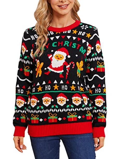 VENTELAN Women's Christmas Sweater Funny Christmas Tree Ugly Pullover Snowflake Long Sleeve Sweater Shirt