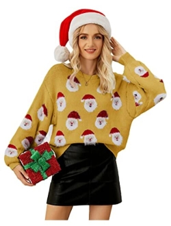 Lesmart Womens Ugly Christmas Sweater FunnySanta Funny XmasHolidayParty Knitted Pullover