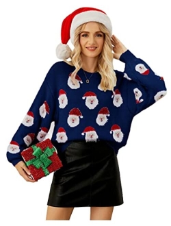 Lesmart Womens Ugly Christmas Sweater FunnySanta Funny XmasHolidayParty Knitted Pullover