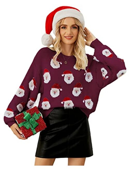 Lesmart Womens Ugly Christmas Sweater FunnySanta Funny XmasHolidayParty Knitted Pullover