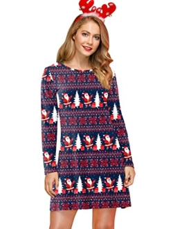 For G and PL Women's Christmas Printed Tunic Dress Long Sleeve Crewneck Casual Costume