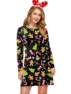 For G and PL Women's Christmas Printed Tunic Dress Long Sleeve Crewneck Casual Costume