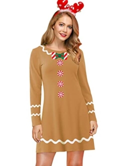 For G and PL Women's Christmas Printed Tunic Dress Long Sleeve Crewneck Casual Costume