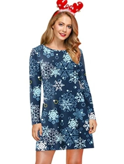 For G and PL Women's Christmas Printed Tunic Dress Long Sleeve Crewneck Casual Costume