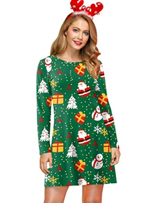 For G and PL Women's Christmas Printed Tunic Dress Long Sleeve Crewneck Casual Costume