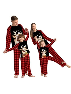 Loozykit Family Christmas Pjs Matching Sets Christmas Pajamas for Family Elk Printed Reindeer PJs Xmas Sleepwear Jammies