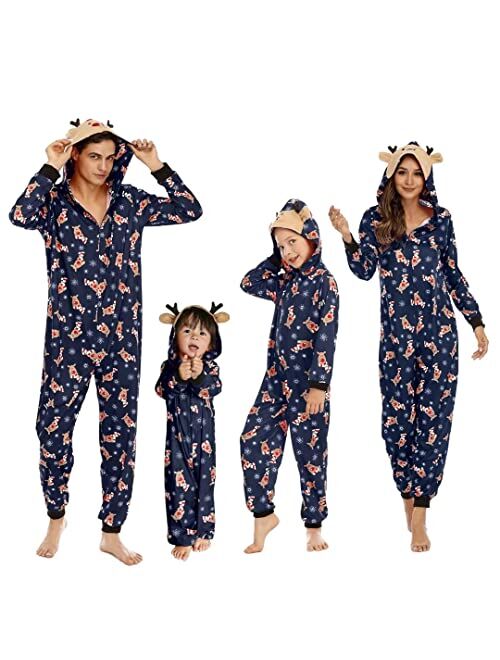 Loozykit Family Christmas Pjs Matching Sets Christmas Pajamas for Family Elk Printed Reindeer PJs Xmas Sleepwear Jammies