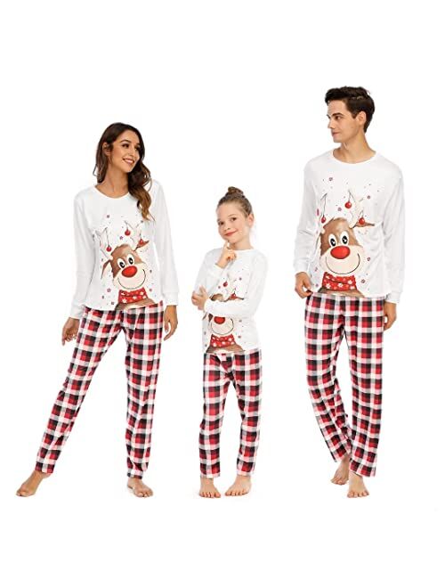 Loozykit Family Christmas Pjs Matching Sets Christmas Pajamas for Family Elk Printed Reindeer PJs Xmas Sleepwear Jammies